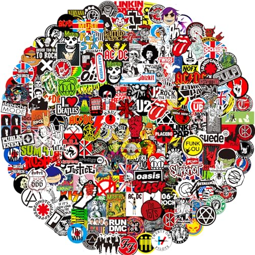 Autocollants Rock Band, Lot de 200 autocollants Rock and Roll, autocollants inspirants étanches pour voiture, moto, vélo, skateboard, snowboard, bagages, ordinateur...