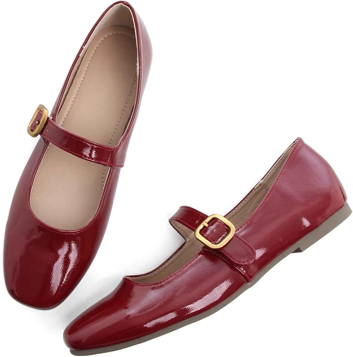 TN TANGNEST Leather Flats for Women Comfortable Square Toe Slip On Flats Soft Work Flats Retro Mary Jane Flats - Image 2