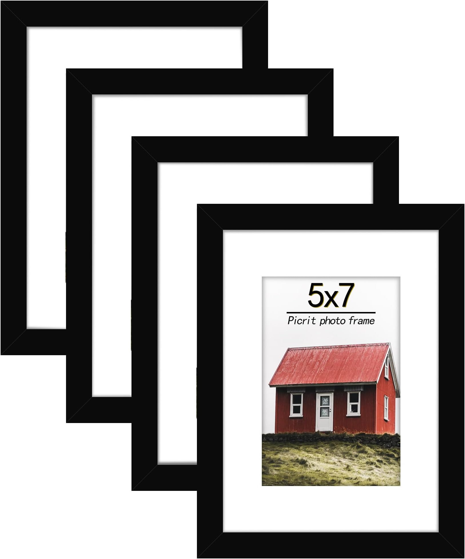 Picrit5x7 Picture Frame Set of 4, Made of High Definition Real Glass, Display 4x6 with Mat or 5x7 Without Mat, Photo Frames for Wall Mounting or Table Top Display