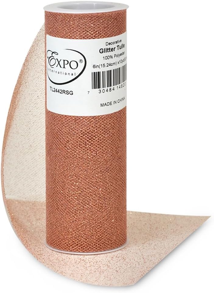 Image of Expo International Decorative Glitter Spool of 6 Inch X 10 Yards Tulle, Rose (Pack of 5)