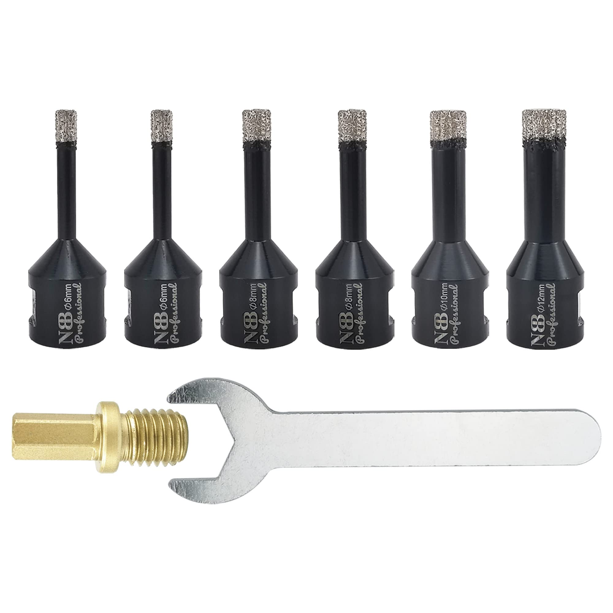 NBB Vacuum brazed Diamond Hole Saw with M14, for Dry or Wet Drilling Professionally on Hard Porcelain, Ceramic, Tile, Granite, Marble, Fast, Durable, for Angle Grinder (PRO 6/6/8/8/10/12mm)