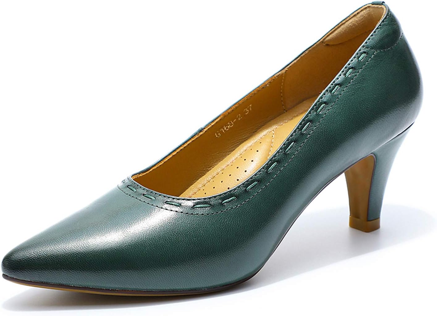 Mona flying Women's Leather Pointed Toe Dress Pumps Comfort High Heels Office Work Shoes for Ladies