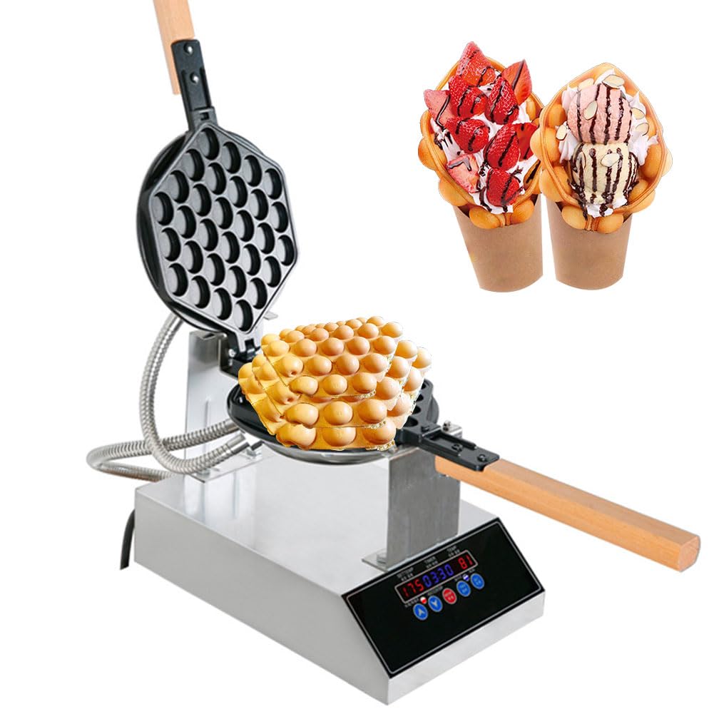 Máquina Hacer gofres de Burbujas de 1400 W, máquina para Hacer gofres de Huevo con Temperatura Ajustable de 50-250 ℃ y Temporizador, Panel de Pantalla Digital Inteligente, para Restaurante