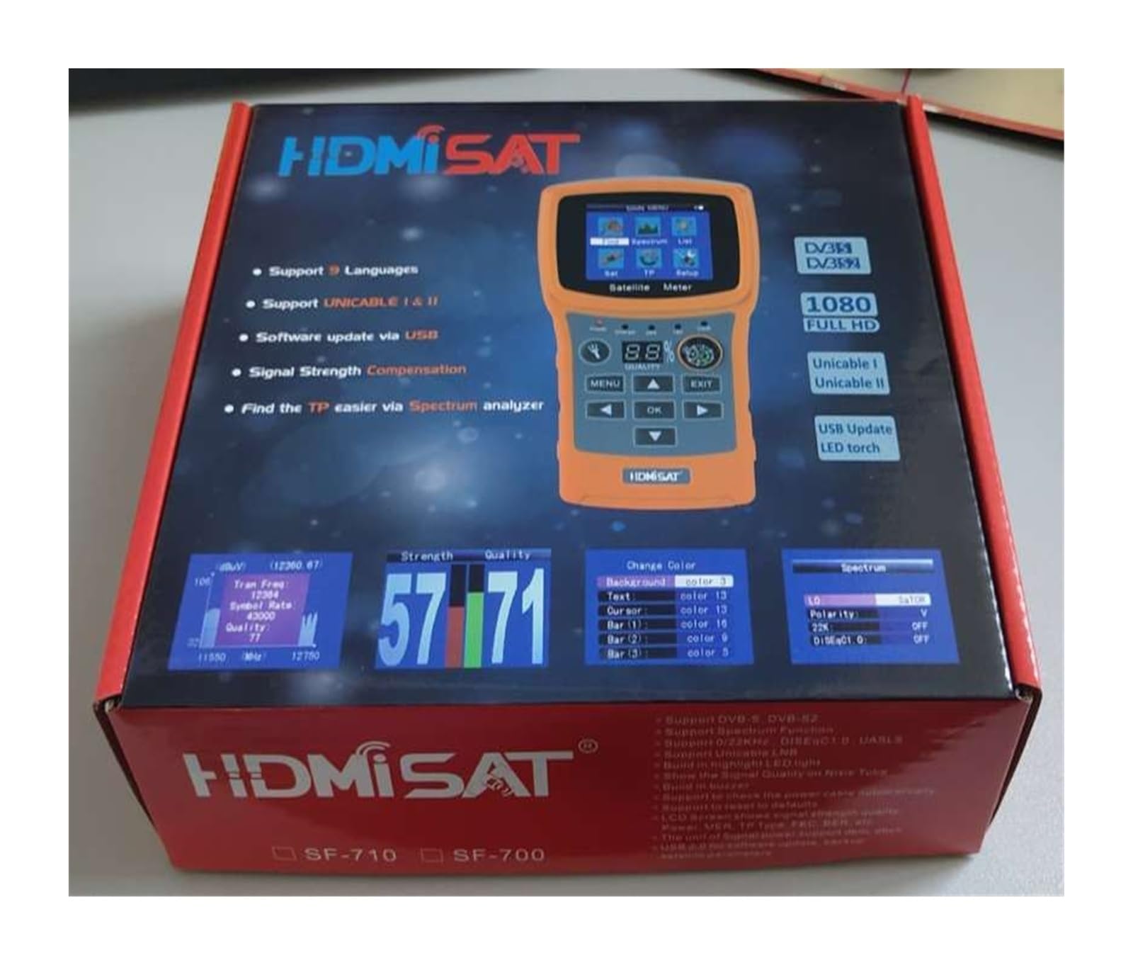 Recherche de Satellites, Détecteur de Satellite SF-710 for récepteur télévision par, écran Couleur DISEqC1.0 avec USB/Boussole, Prise en Charge du Compteur DVBS/DVBS2