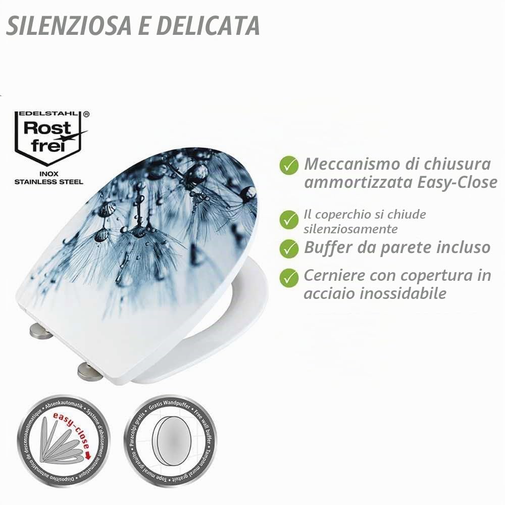 WENKO DIE BESSERE IDEE 24267100 Sereno con Sedile WC in Rilievo con abbassamento Automatico, Fissaggio igienico Fix-Clip, Multicolore