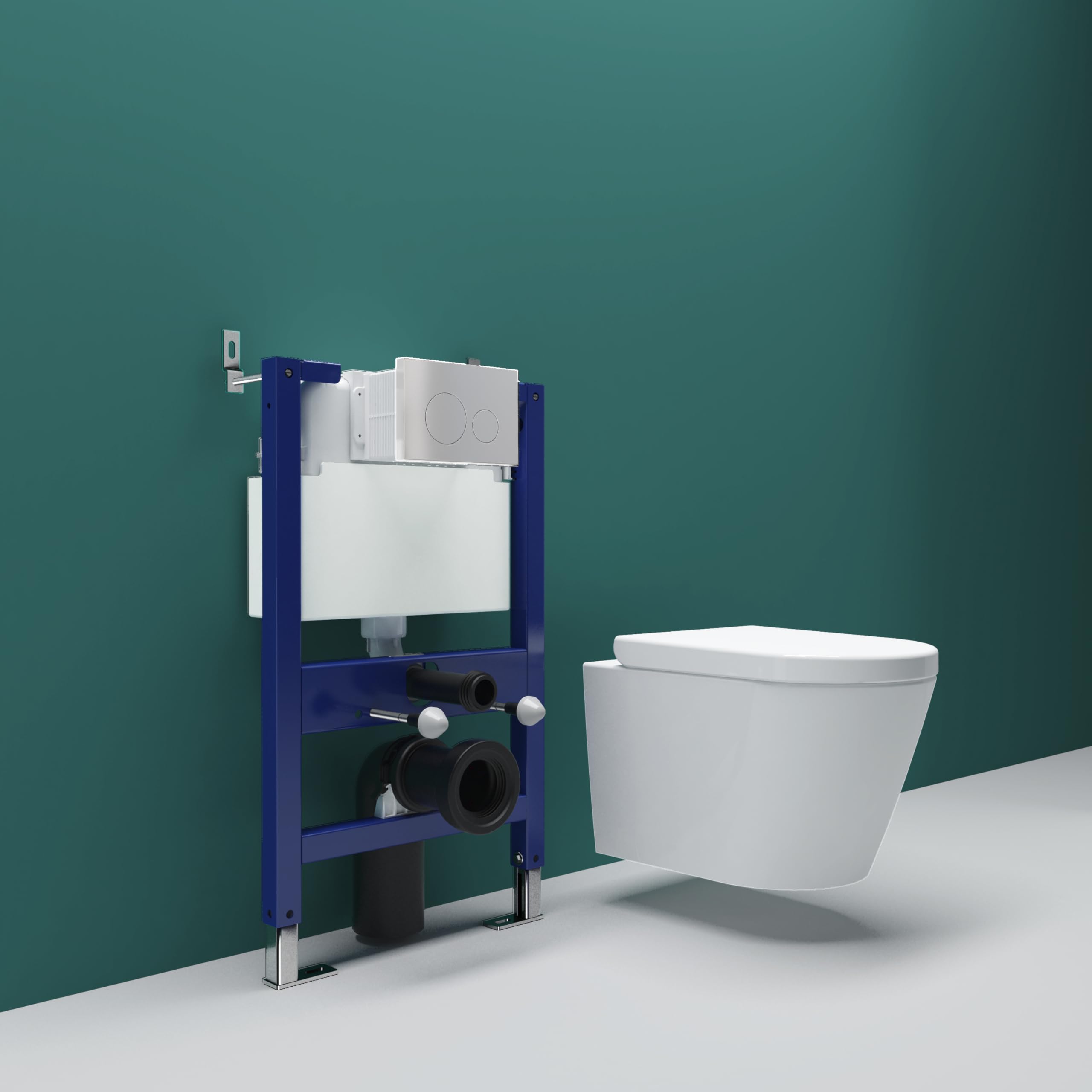 Sky Bathroom White Low Height Rimless Wall Hung Toilet With 0.82M Concealed Cistern Frame Set