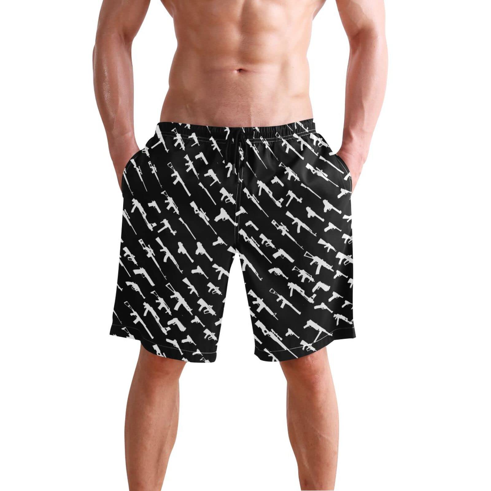 Rogue Status Gun Men's Beach Shorts Quick-Dry Swim Trunks with Mesh Lining Swimsuits Board Shorts (L)