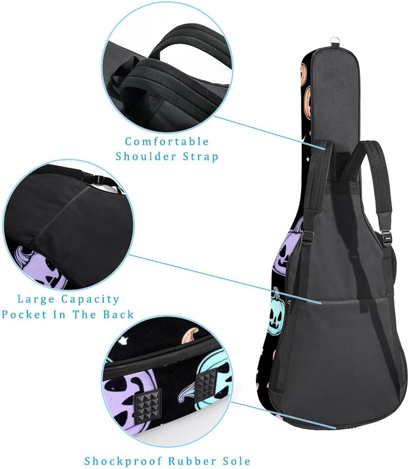 Cartoon Halloween Pumpkin Guitar Bag 40 41 42 In 2 Pockets Guitar Case Waterproof Guitar Case Resistent Oxford Cloth 0.4 In Extra Thick Sponge Padded for Acoustic Guitar