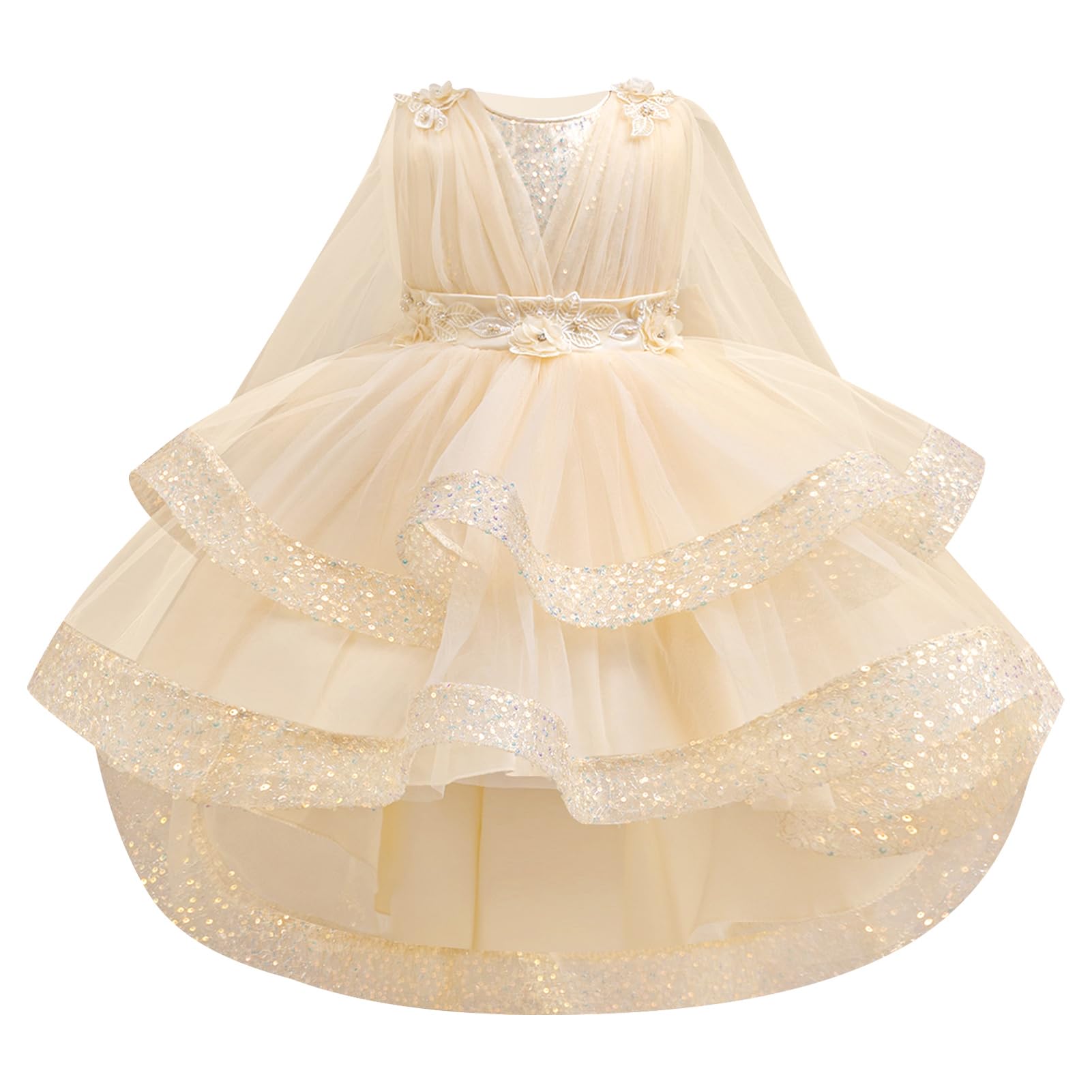 ABEHIK Vestidos de lentejuelas para niñas con malla, sin mangas, vestido poncho para fiesta, vestido de tul para niña de flores, cumpleaños, boda