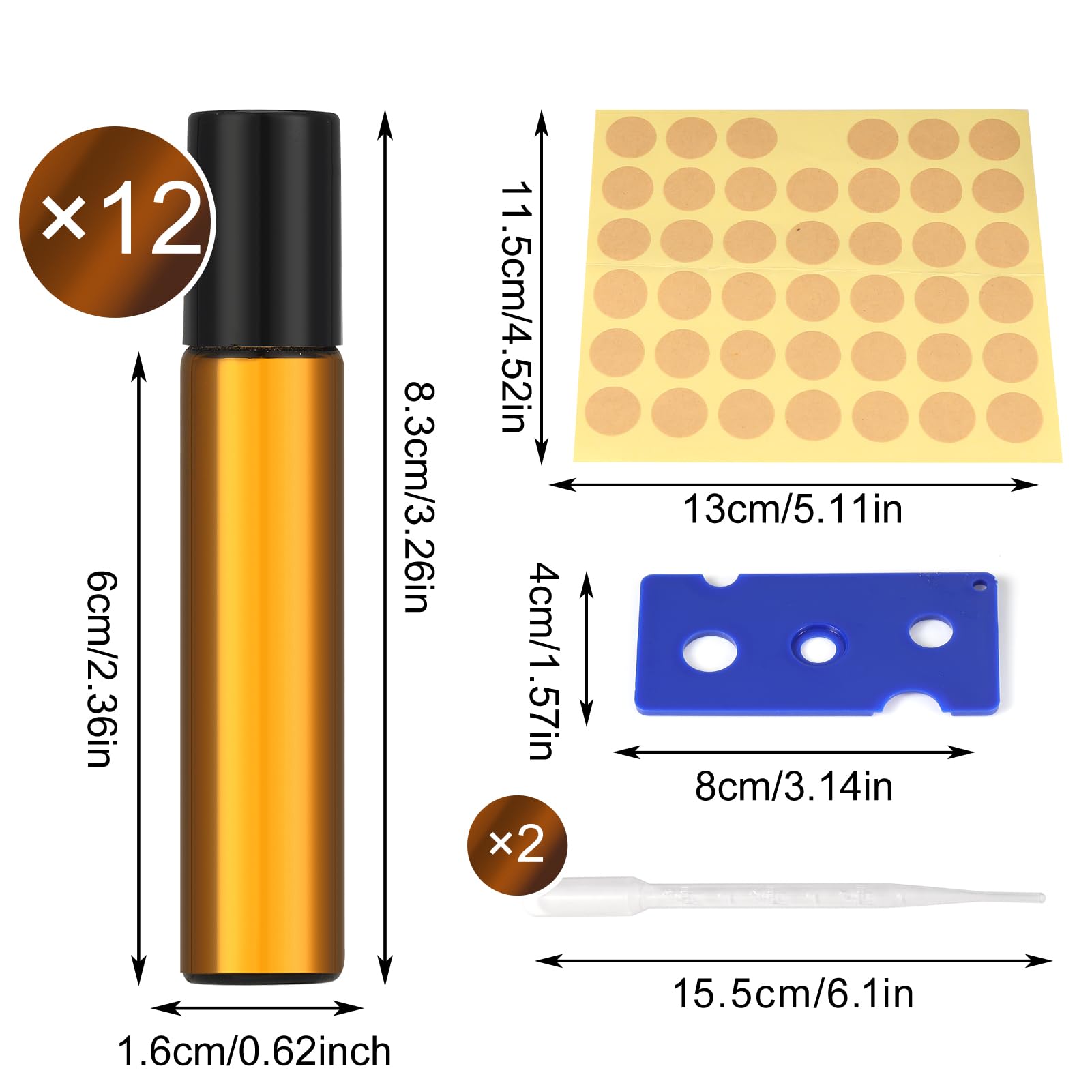6x Rollerflaschen Für ätherische Öle 10 Ml - Mit Edelstahlkugel, Milchglas, Bunte Kappen, Inkl. Zubehör