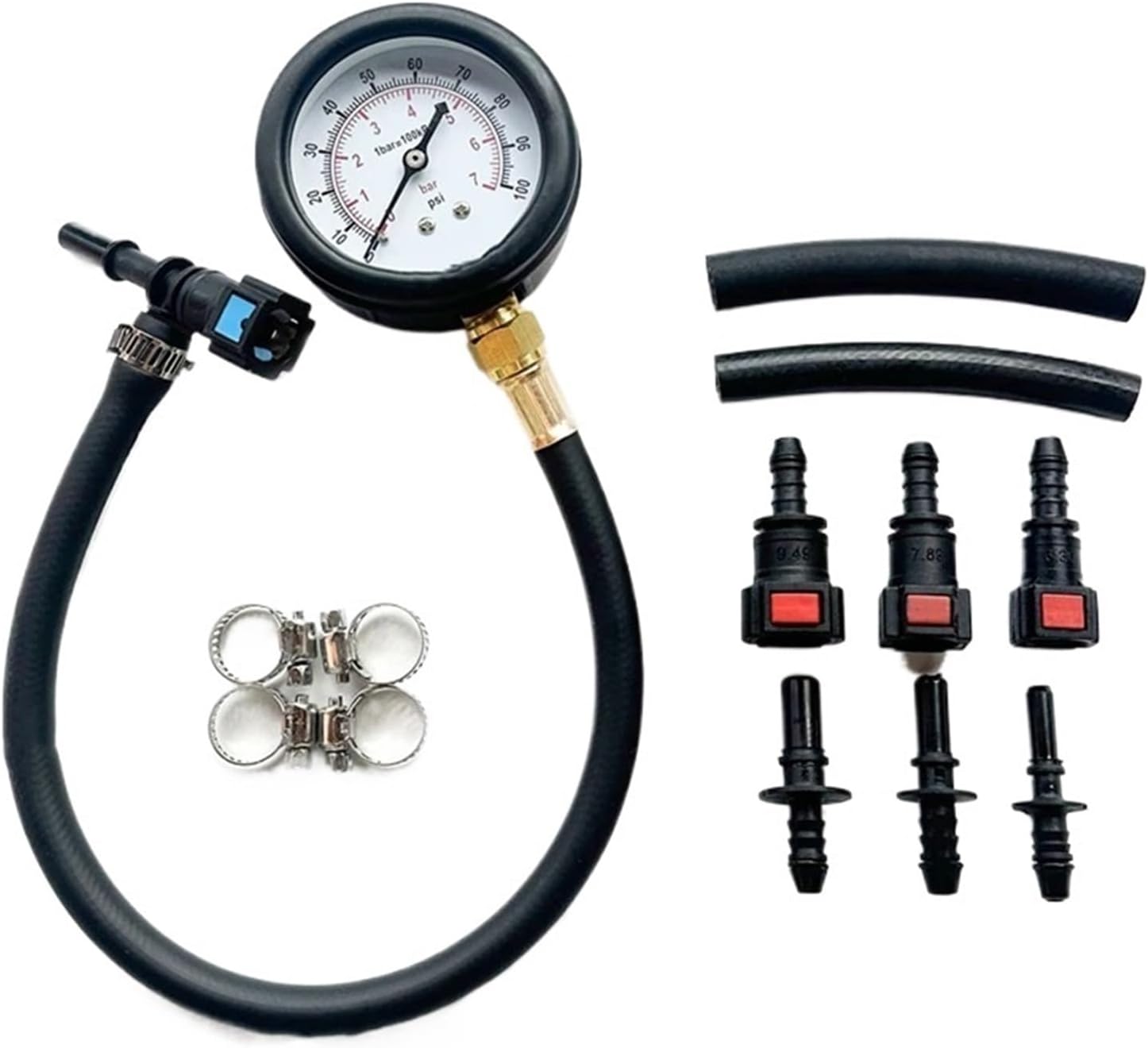 Fuel Pressure Test Kit Fuel Pressure Gauge Fuel Injection Pump Pressure Tester Gauge Kit Metal+Rubber for Car, Motorcycle, Truck