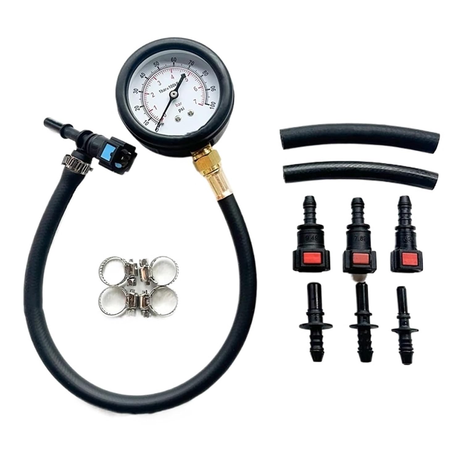 Fuel Pressure Test Kit Fuel Pressure Gauge Fuel Injection Pump Pressure Tester Gauge Kit Metal+Rubber for Car, Motorcycle, Truck
