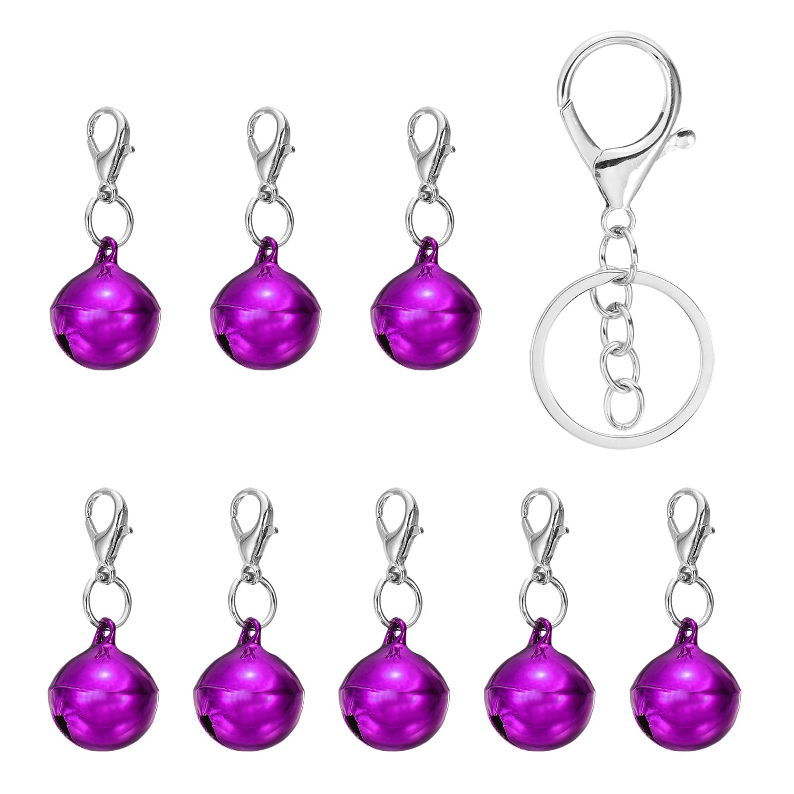 PATIKIL 8 PCS Dog Bell, Mini Cat Bell Small Pet Keychain Bells Cute Bulk Metal Loud Jingle for Dog Collar Charm Pendant Necklace DIY Crafts Christmas Tree Decorations, Purple