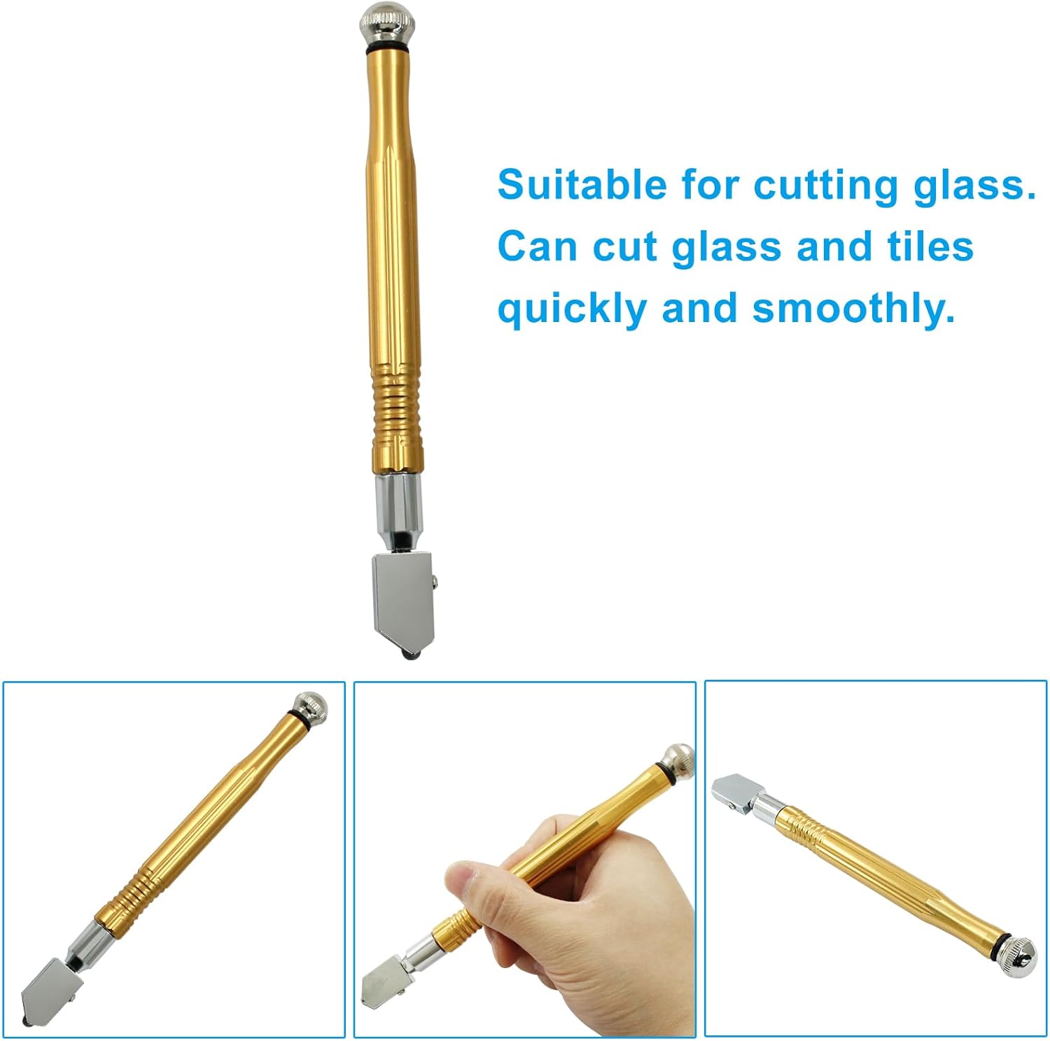 LDEXIN Glass Cutter Kit, Tungsten Scribe Engraving Pen, Pencil Design Glass Cutting Tool for Glass Processing, Craft Making(Brass and Gold)