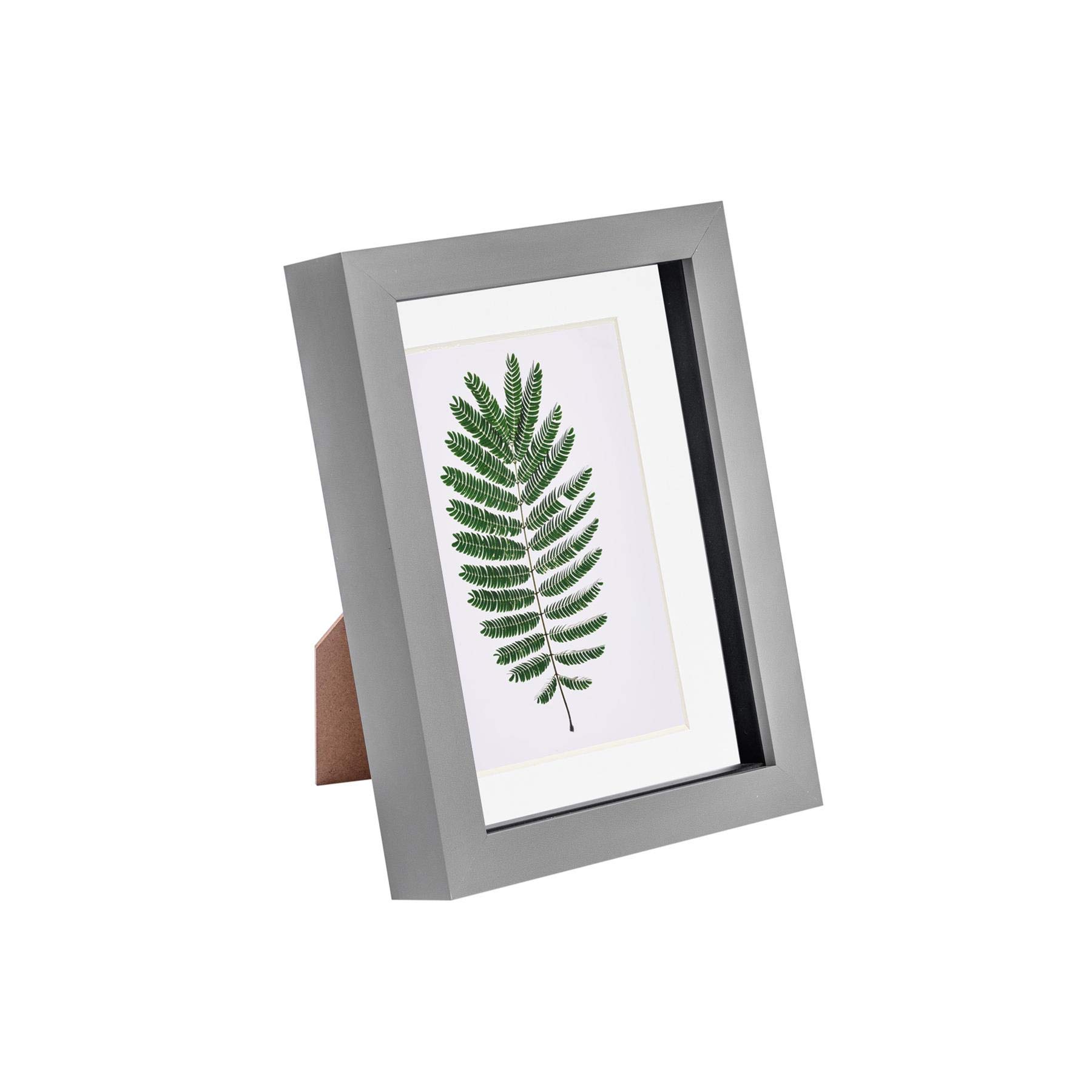 Nicola Spring 3D Shadow Box Photo Frame - 5x7 (12x17cm) - White 4x6 Mount (10x15cm) - Pack of 1 - Grey 3D Photo Frame Box Portrait Picture Display Case for Crafts, Keepsakes