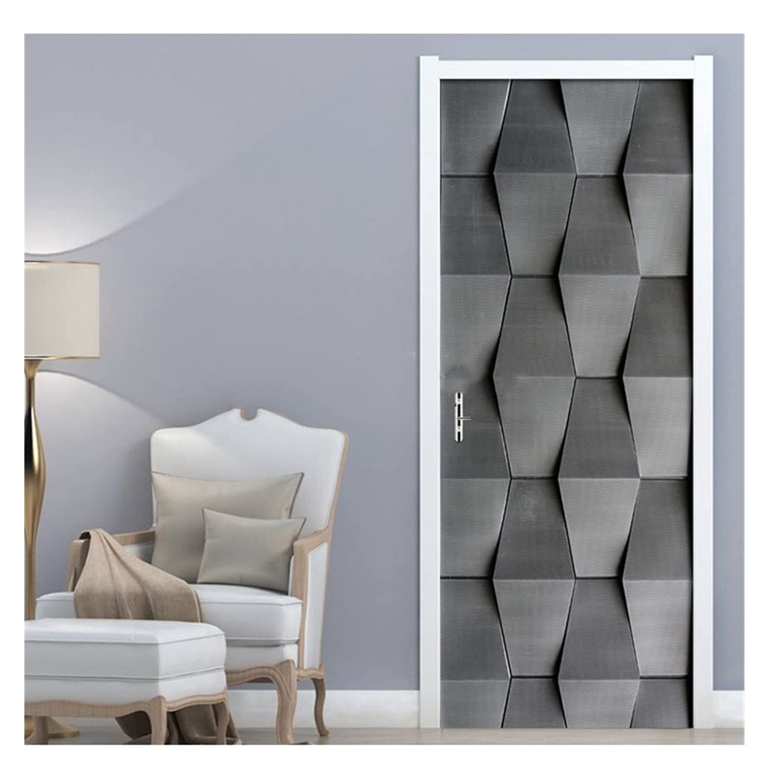 Autocollant de porte 3D pour masquer les imperfections, PVC étanche gris 95x215cm
