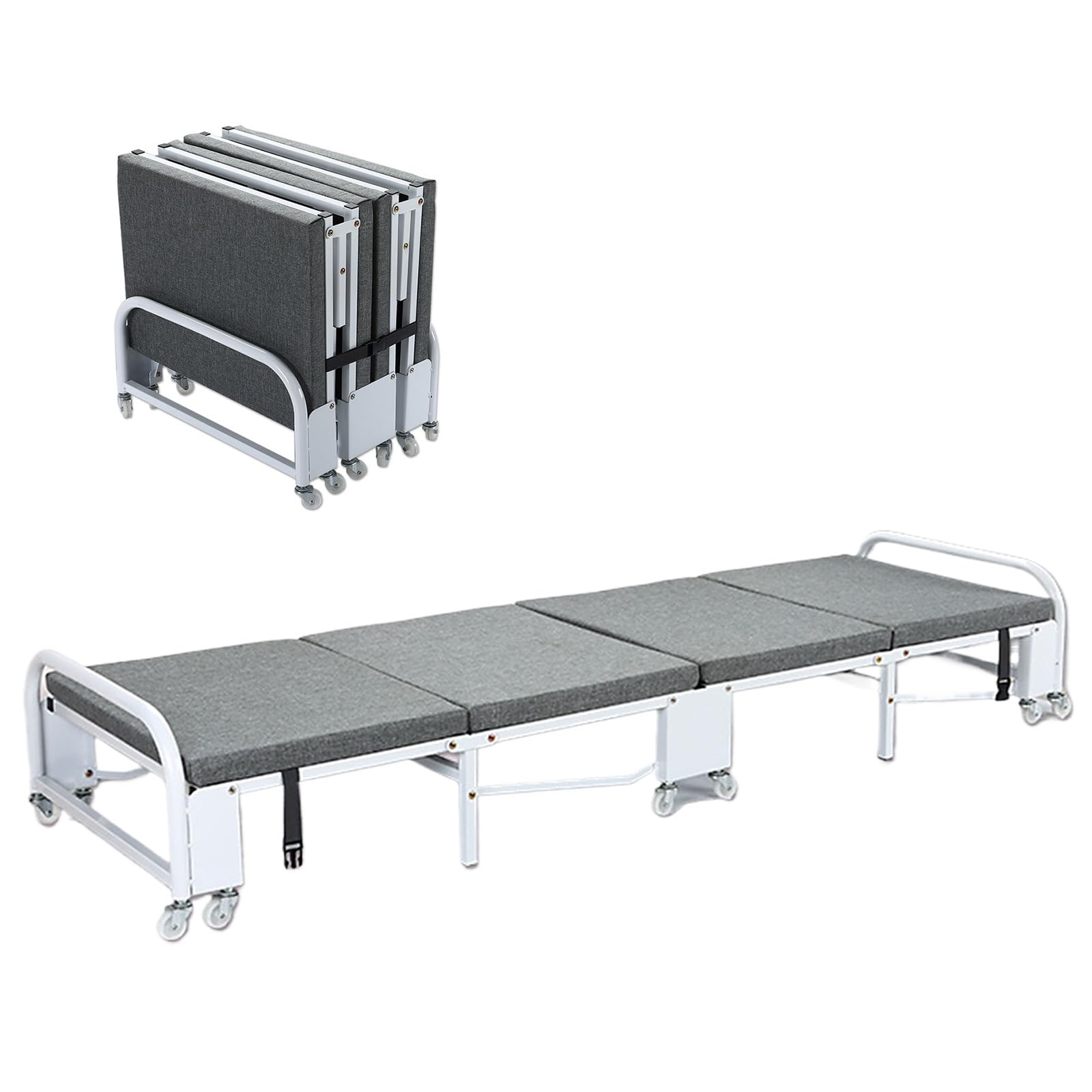 Klappbett mit Matratze Metall Klappbett, Tragbares Büro Klappbett, Stark Belastbar, Keine Installation Erforderlich, mit Rollen, für Haus, Büro, Camping(190 * 70 * 30cm)