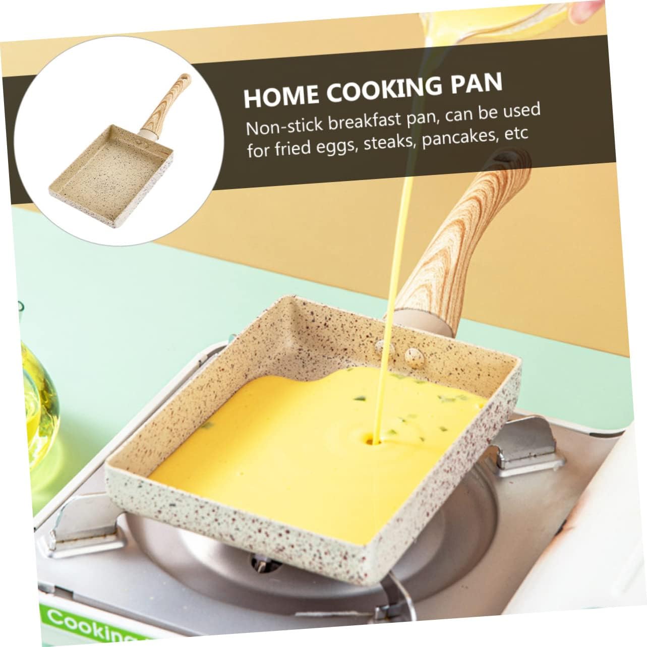 ABOOFAN 1pc Rectangular Non-stick Egg Pan Flat Bottom Frying Pan Omelette Skillet