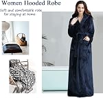 Hellomamma Long Hooded Robe for Women Luxurious Flannel Fleece Full Length Bathrobe Winter Warm Pajamas Shower Nightgown