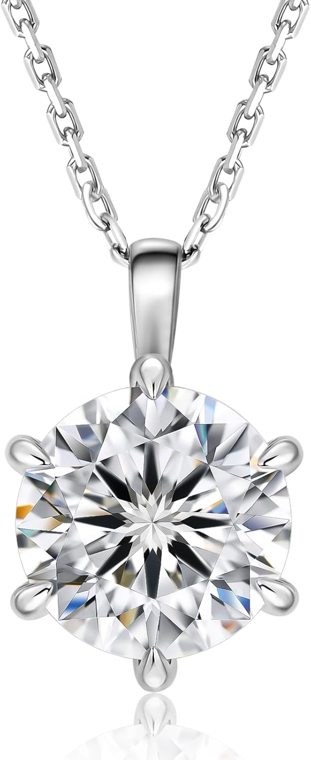 KRKC Moissanite Necklace, 14K Gold Necklace For Women, Diamond Pendant Necklaces, Round-Cut Lab Grown Diamond With Adjustable 18+2 Inches 14K Yellow Gold Plated Chain, S925 Sterling Silver, D Color VVS1, Valentines Gift For Mom Wife