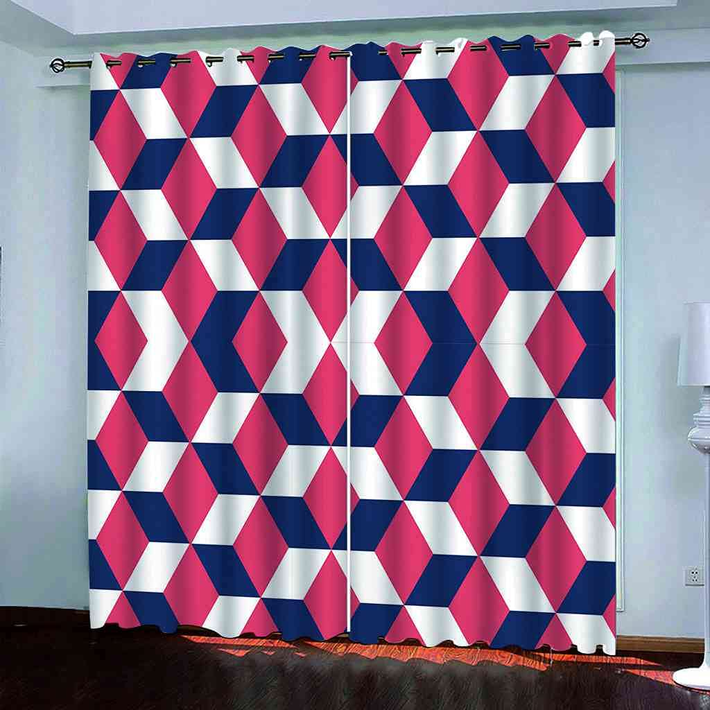 Rideaux pour chambre d'enfants et cuisine occultants motifs carrés rouges x2