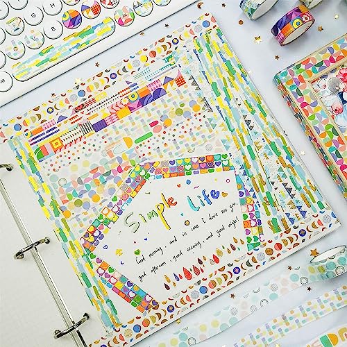 YUBX Washi Tape,12 Rollen Washi Klebeband Set Dekoratives Washi-Tape Niedliche Goldfolie Dekorative Masking Tape für DIY Art & Crafts (Grundmuster)