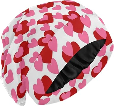 Slouchy Beanie Heart Love Pattern Red 