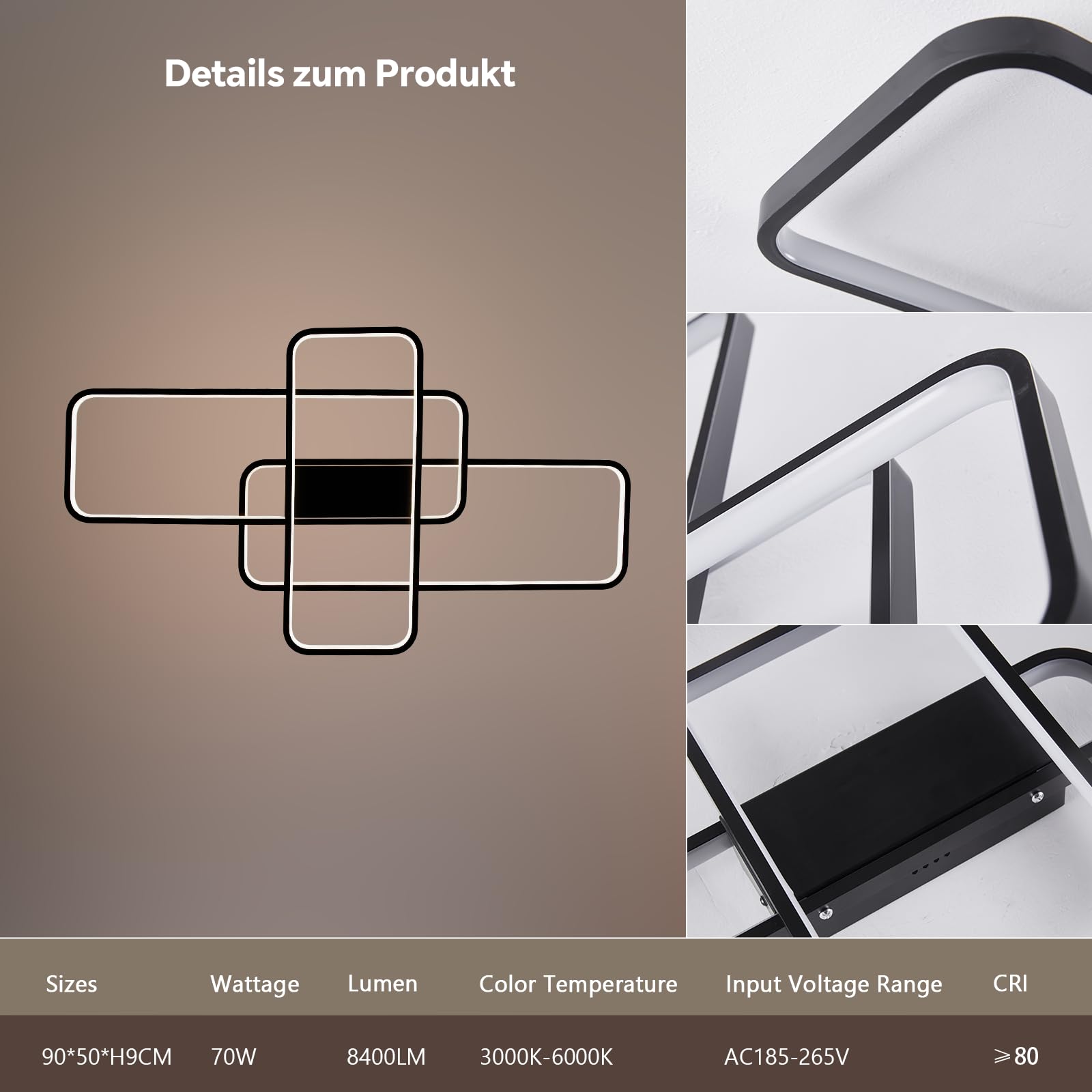 BAYHT LED Deckenlamp Dimmbar Deckenleuchte with Matter, 46W 4600LM, Kompatibel Mit eWeLink App, Geometrisch Deckenbeleuchtung für Wohnzimmer, Schlafzimmer Schwarz 90CM