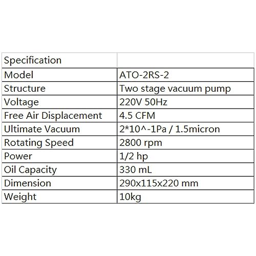 Miniatura 7 de ATO 2.5 CFM4.5 CFM Aspiradora rotativa de 2 etapas, con bajo ruido y alta eficiencia, para recarga de refrigerante HVACAuto AC, ordeño, alimentos,