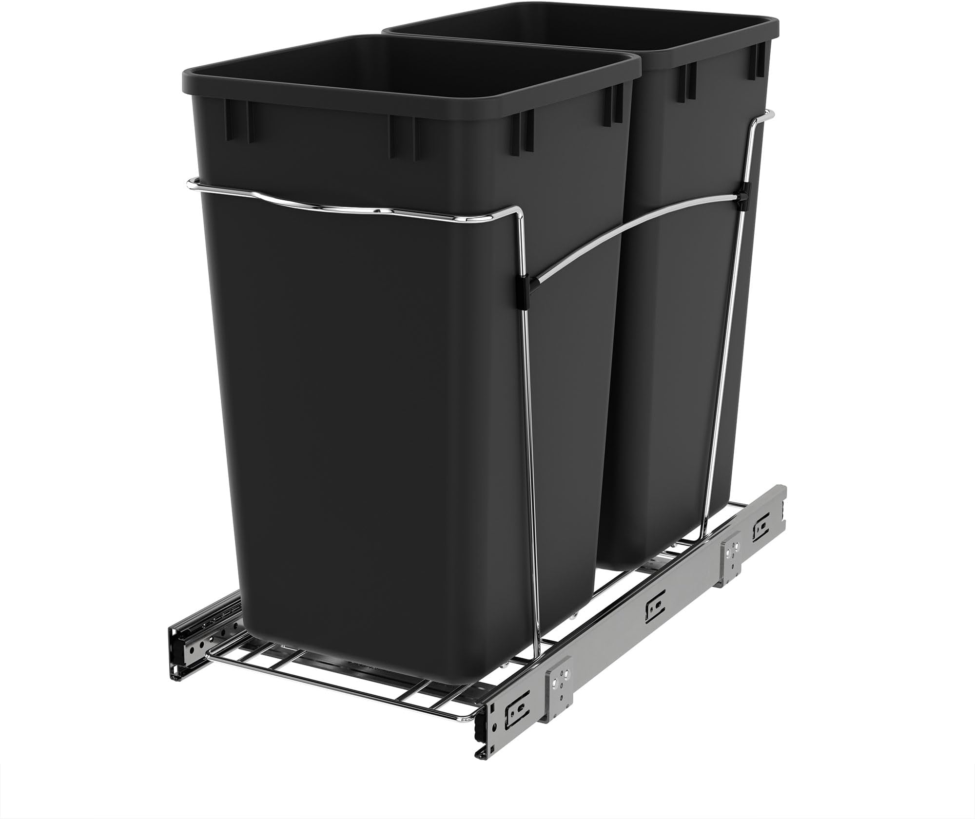 Pullout Trash Cans for Kitchen Cabinets 27 Qt Garbage Waste Recycling Bin with Full Extension Slides, Black, RV-15KD-18C S