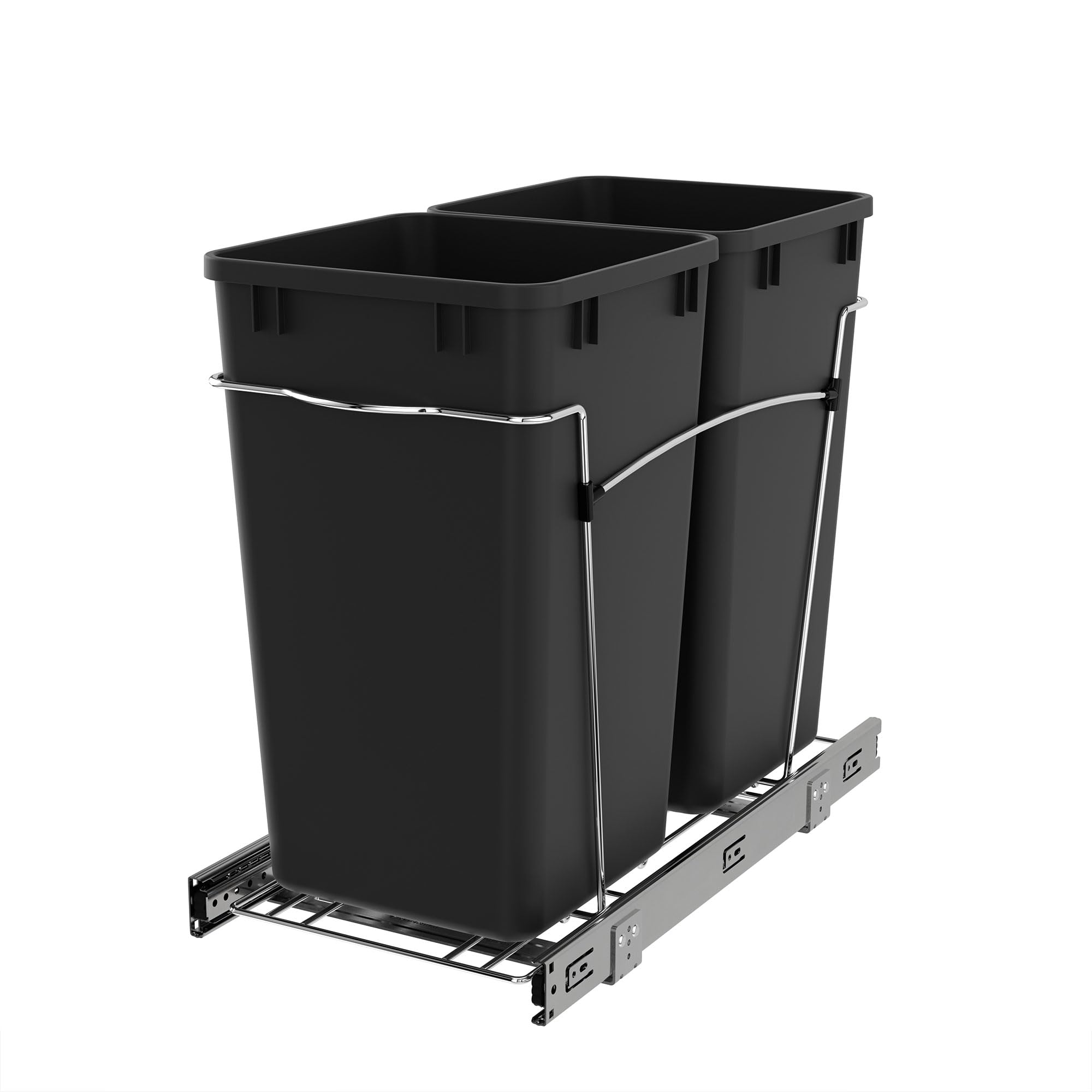 Rev-A-Shelf Pullout Trash Cans for Kitchen Cabinets 27 Qt Garbage Waste Recycling Bin with Full Extension Slides, Black, RV-15KD-18C S