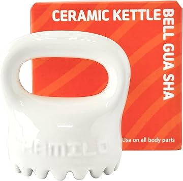 HAMILO Ceramic Kettlebell Gua Sha Tool for Face and Body, Ergonomic Grip | Kettlebell-inspired grip, Smooth ceramic surface, Palm-friendly pressure control, Face and body use, Easy-to-clean design