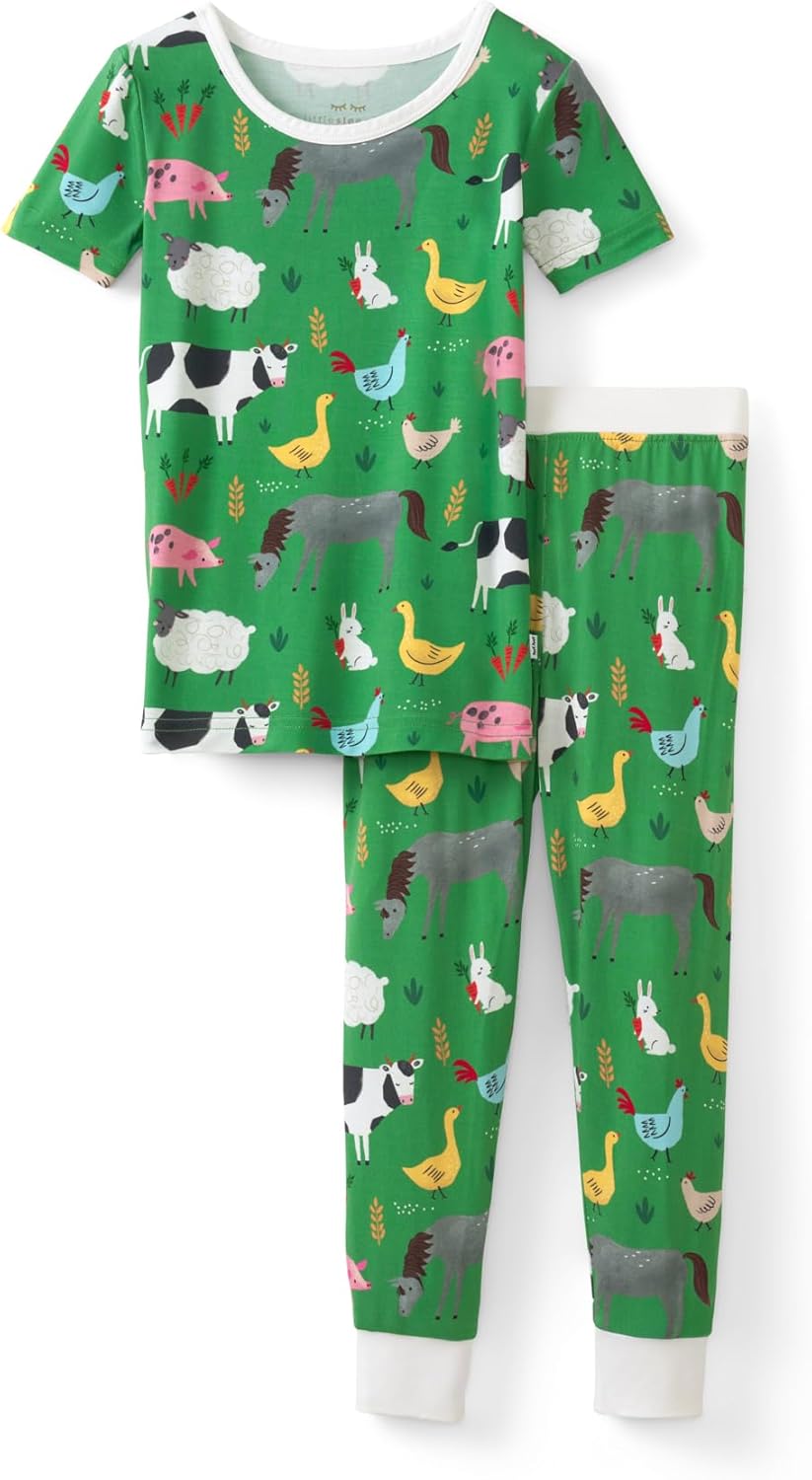Little Sleepies Two-Piece Pajama Set for Boys & Girls, Viscose from Bamboo, Kids Toddler PJs, Short Sleeve Shirt & Pants