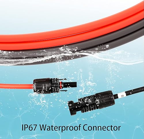 Miniatura 4 de HQST Cable de extensión de panel solar de 10 pies 10 AWG con conector hembra y macho Kit de adaptador de panel solar (10 pies rojo + 10 pies negro)
