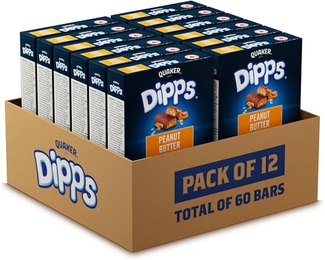 Quaker Dipps Granola Bars - Peanut Butter, Multi-Pack, 5 Bars, 156g (Pack of 12)