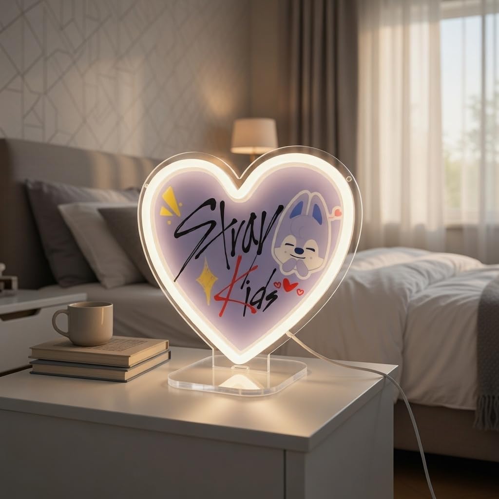 SKZ LED Neon Style Wall Light – Stay Fan Room Decor Lamp – SKZOO Inspired Display Light for Album & Lightstick Showcase – 2-in-1 Desktop & Wall Mounted, Dimmable USB Powered – Stray Merch