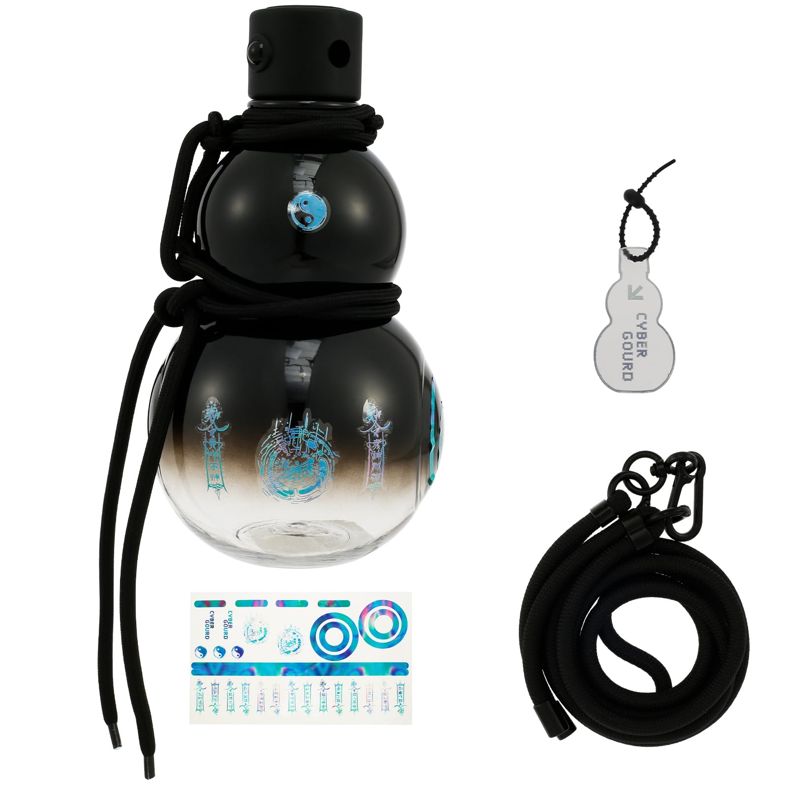 Gourd Water Bottle, 900ml Gourd Sports Water Bottle, Travel Water Bottle for Gym, Gourd Style Water Bottle, Retro Inspired Gourd Bottle for Daily Drinking Use (Black2)