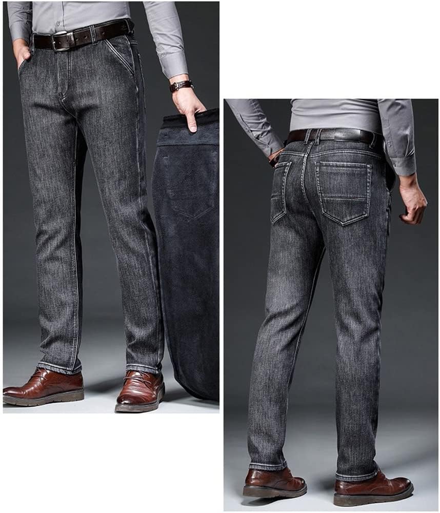 Denim Straight Fleece Thick Pants Male Winter Men's Warm Jeans Business Classic