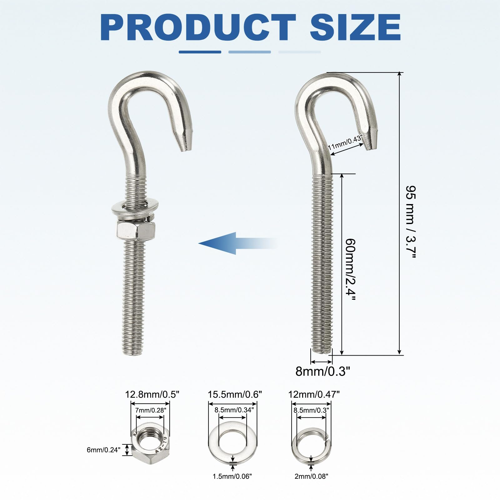 PATIKIL M8 Stainless Steel Eye Bolt - Image 2
