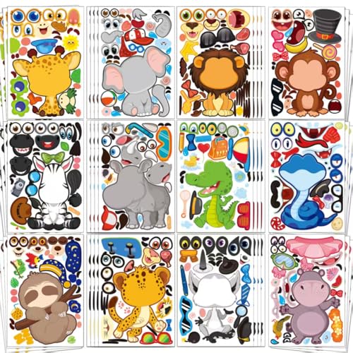 Animal Stickers for Kids - 48 Pcs Safari Birthday Decorations Wild Zoo Jungle Stickers Party Decorations Favors Supplies Crafts for Kids Toddler Student Preschool Kindergarten Gift from Teacher