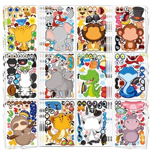 Animal Stickers for Kids - 48 Pcs Safari Birthday Decorations Wild Zoo Jungle Stickers Party Decorations Favors Supplies Crafts for Kids Toddler Student Preschool Kindergarten Gift from Teacher