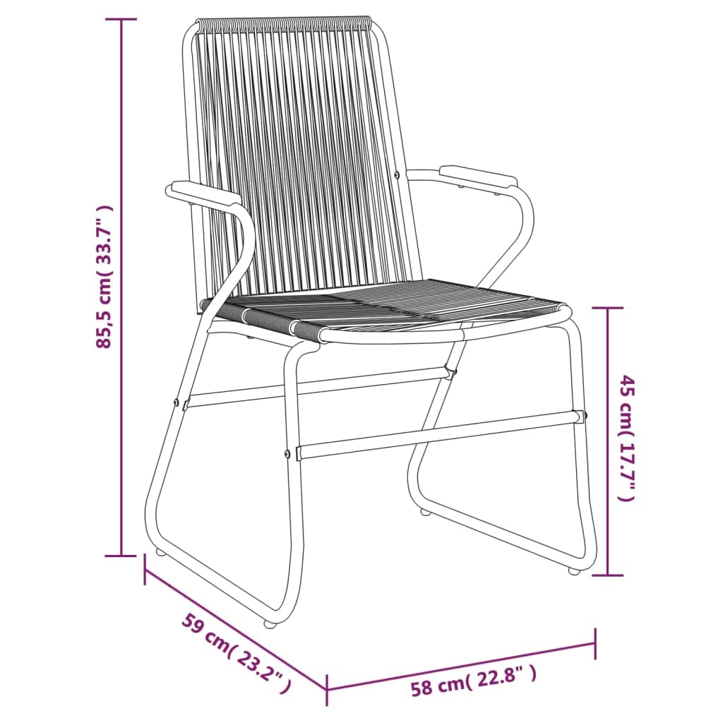 Krzesła ogrodowe 2 szt czarne rattan PVC 58x59x85,5 cm meble tarasowe z podłokietnikami wytrzymałe na warunki atmosferyczne stalowa rama proszkowana