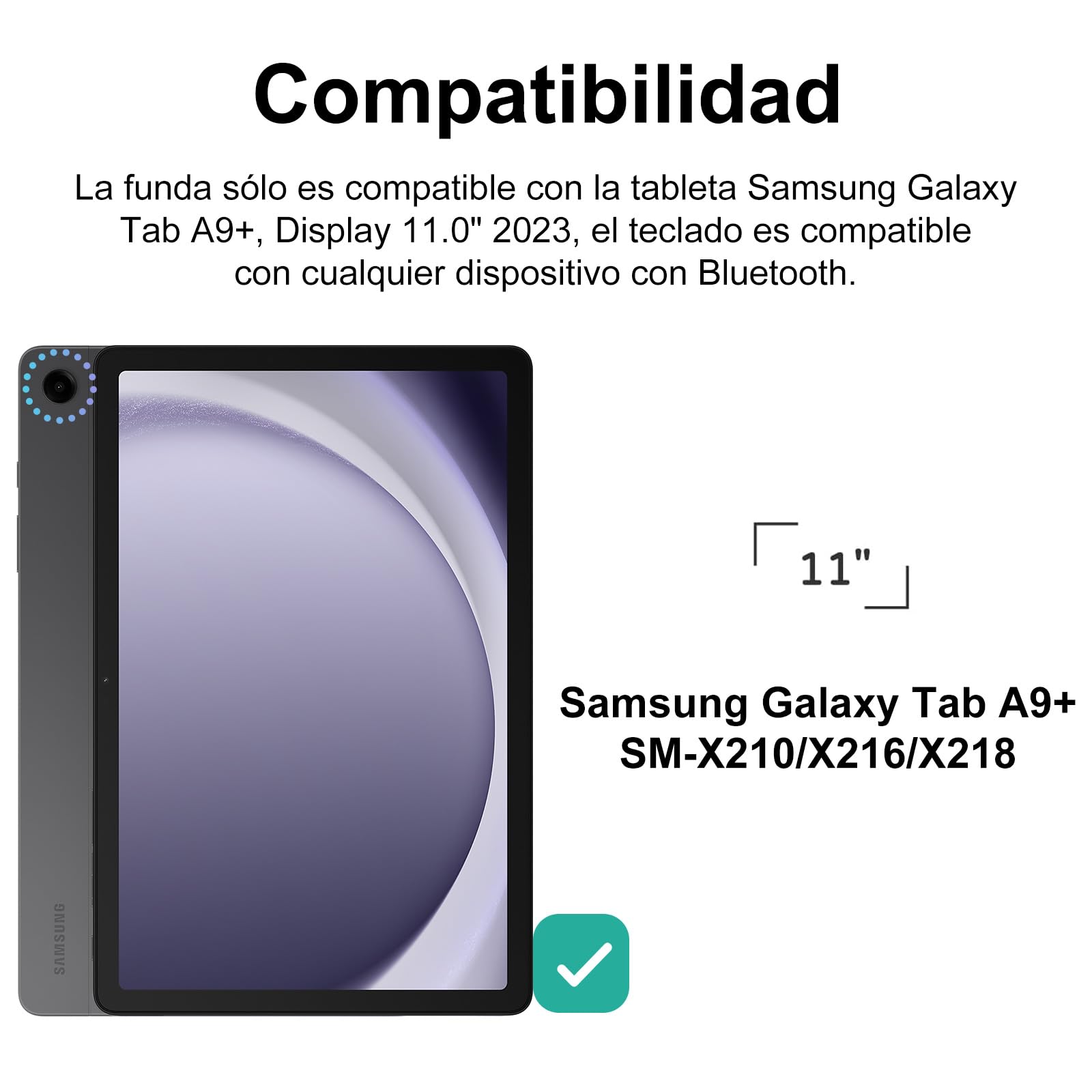 IVEOPPE Teclado Samsung Galaxy Tab A9 Plus 11 Pulgadas 2023, Funda Teclado Español Ñ Bluetooth Desmontable para Samsung Galaxy A9+ (SM-X210/X216/X218), Negro
