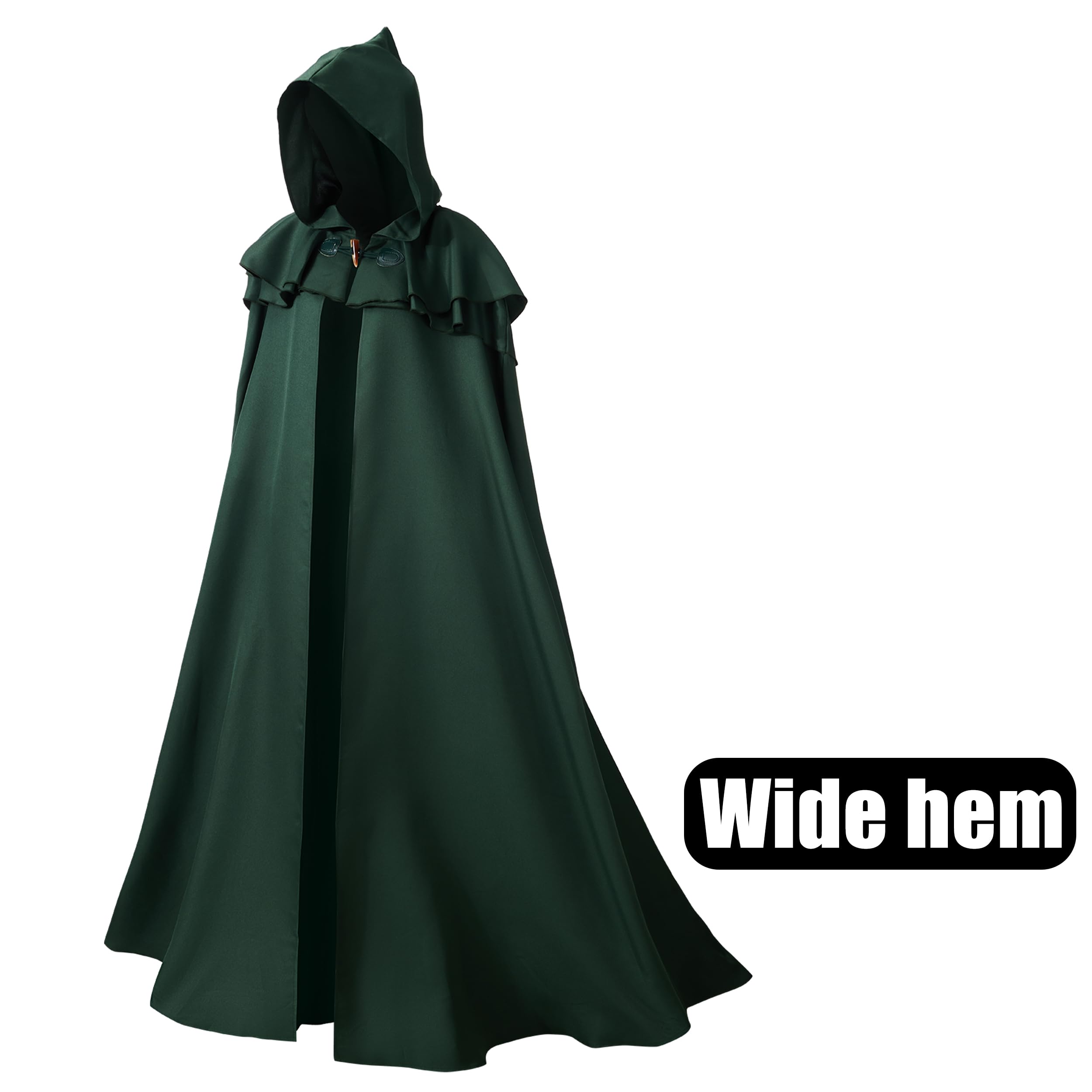 Regenboog Hooded Renaissance Cape for Women Men,Adult Medieval Cloak,Viking Cloak,Green, 51inch/130cm - Image 2