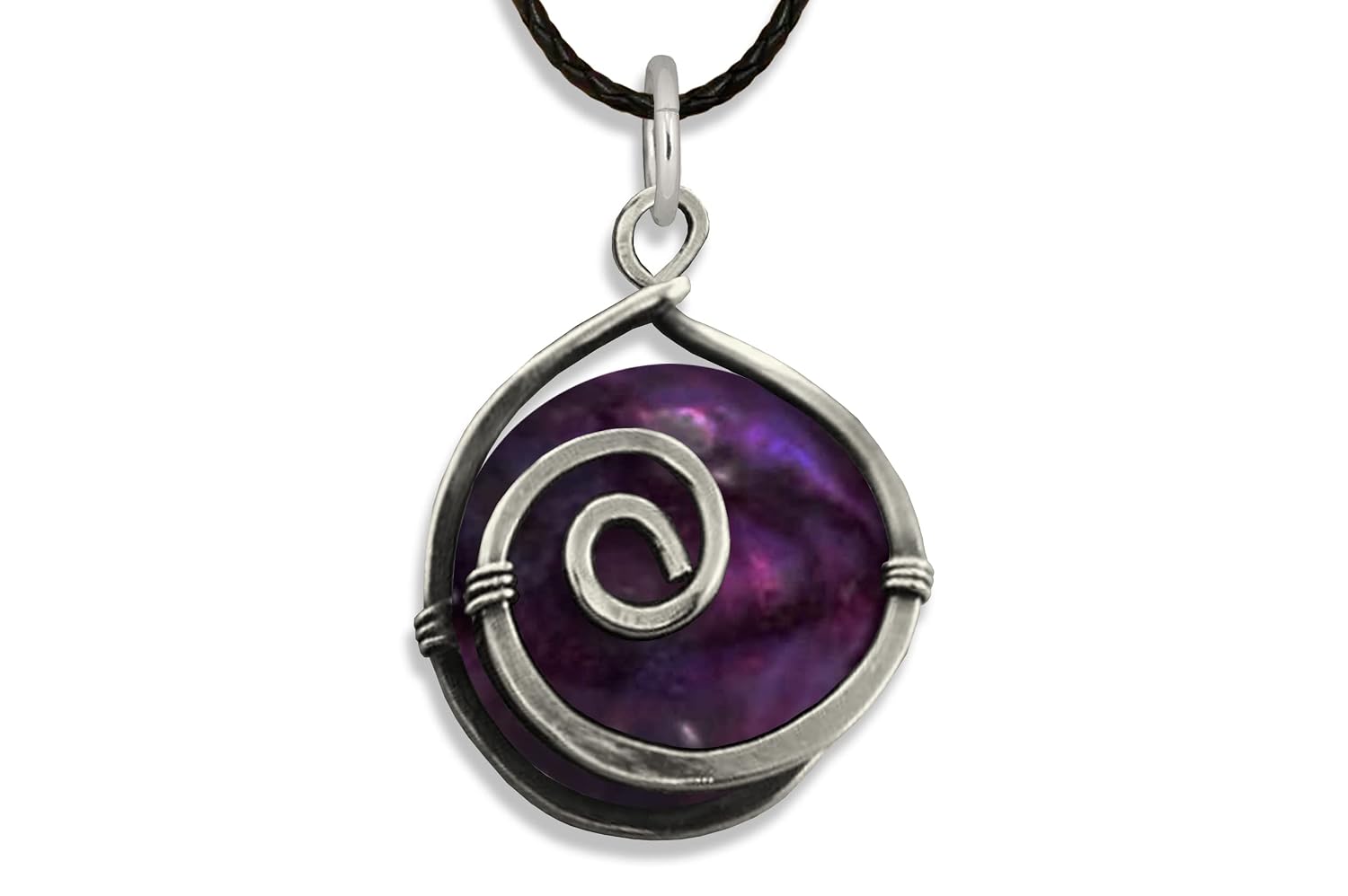 Dark Purple Sugilite 10mm Infinity Spiral Pendant in Steel, Copper, Bronze, Black Iron, Titanium, Sterling Silver, 14K Gold, Rose Gold, or Black Niobium Wire (Handmade)