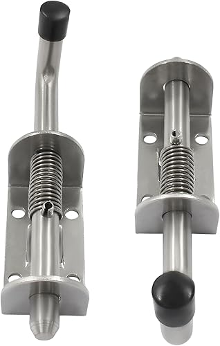 Miniatura 5 de Hordion 2 pernos de cierre de puerta con resorte de 5 pulgadas, perno de barril de acero inoxidable resistente, cerradura de puerta corredera para