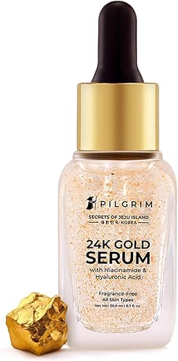 Pilgrim 24K Gold Face Serum With Niacinamide & Hyaluronic Acid, Dewy Primer For Face Make-Up For All Skin Types, Korean Skin Care For Unisex, 20ml