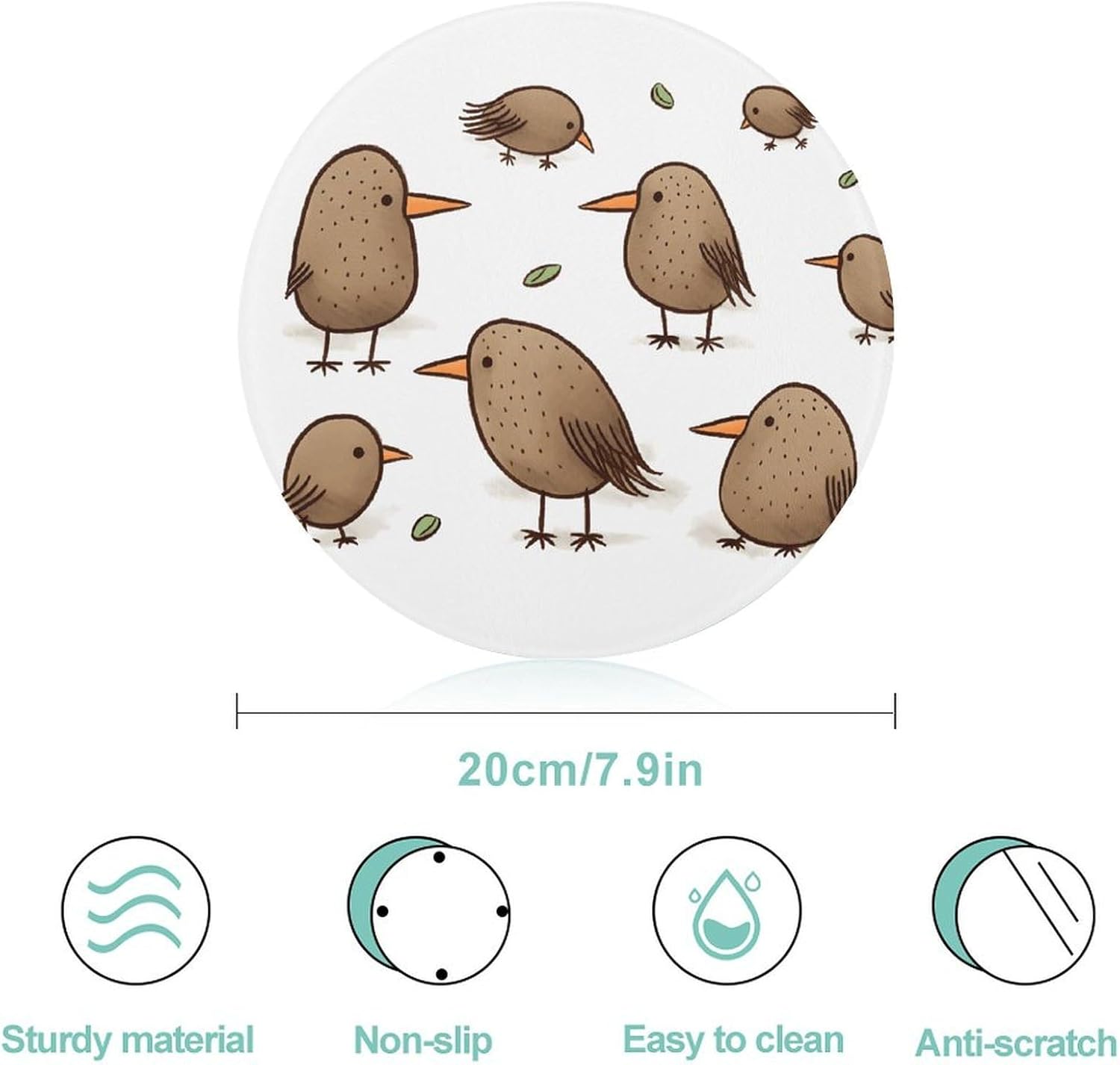 Kiwi Birds Cute Chopping Block Tempered Glass Cutting Board Mats Round Countertop Cutting Boards Small Charcuterie Boards Bar Cheese Board Snack Tray
