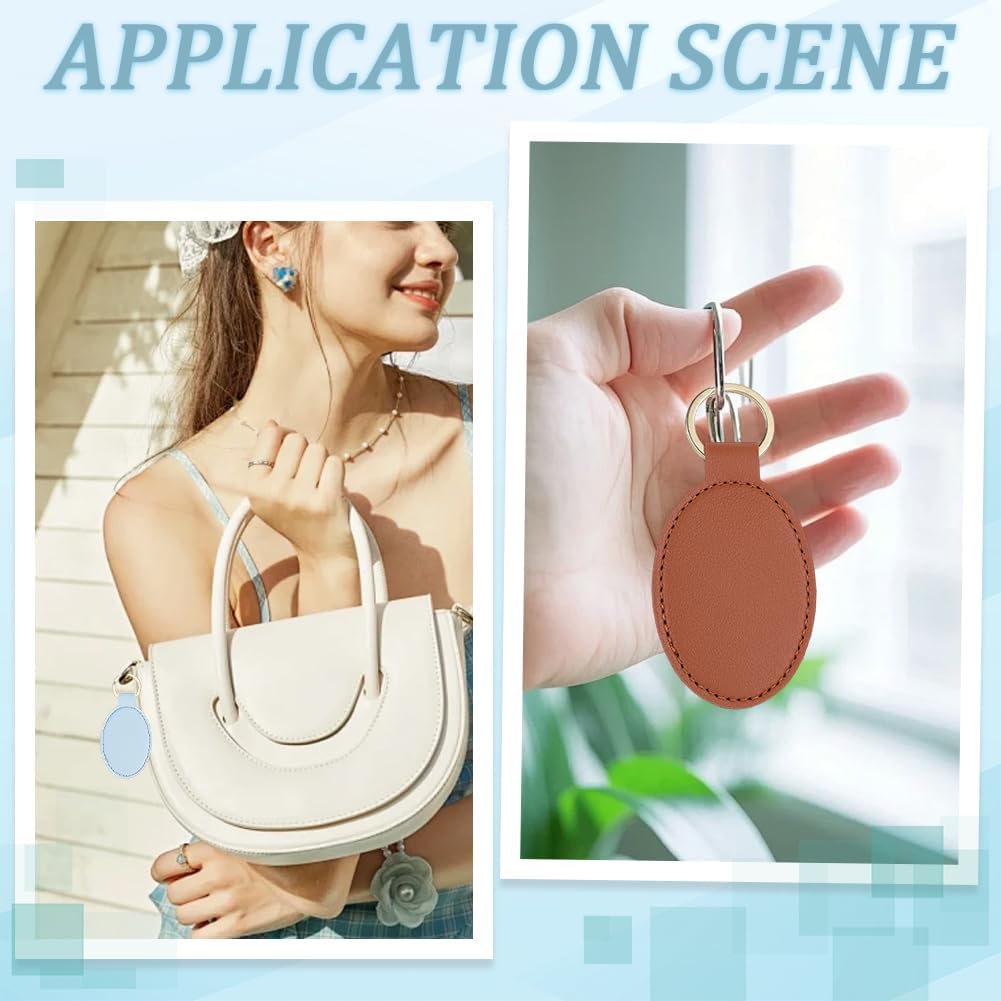 SUNNYCLUE 1 Box 18Pcs 9 Colors PU Leather Keychain Blanks Leather Key Fobs Bulk Oval Laser Engraving Stamping Blanks Keychains with Golden Split Key Ring for DIY Keyrings Crafts Supplies Women Men image 5