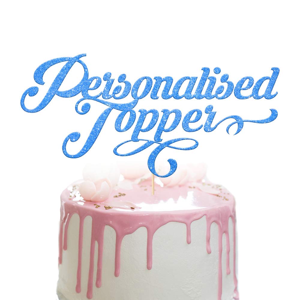 Personalised Cake Topper Glitter Any Word Age Customised 1st 18th 21st 30th Birthday | Wedding | Christening - Double Sided Glitter Card Hand Finished in UK